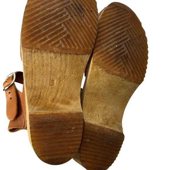 Free People Mia Sweden Sofia Leather Wooden Mary Jane Clog Size 39 Boho Y2K - Picture 5 of 11